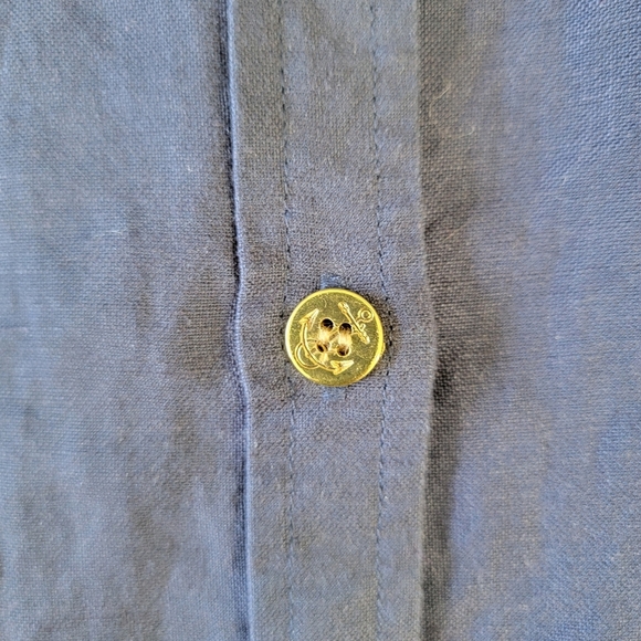 Jessica London Linen Blend Women's Roll Tab Navy Blue Gold Anchor Button Down 14 - Picture 8 of 12